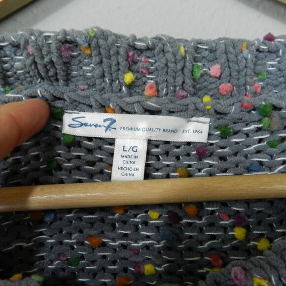 Seven7 Chunky Knit Rainbow Confetti PomPom Sweater Sz L Gray Pullover Jumper - Picture 2 of 10